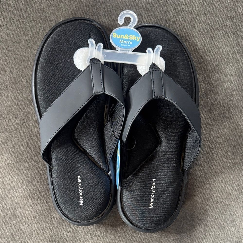 Men’s Sun & Sky Black Memory Foam Flip Flops Sandals Size M 9-10 NEW
